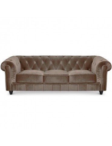 Canape 3 places Chesterfield Velours Taupe A605V3-Taupe