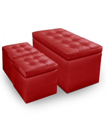 Banquette Coffre Panky + 2 poufs Rouge pa814rouge