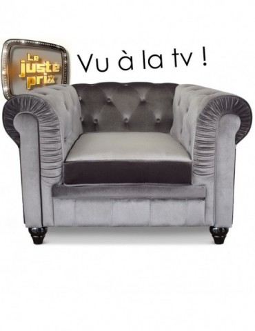 Fauteuil Chesterfield velours Argent A605-V-1-Argent