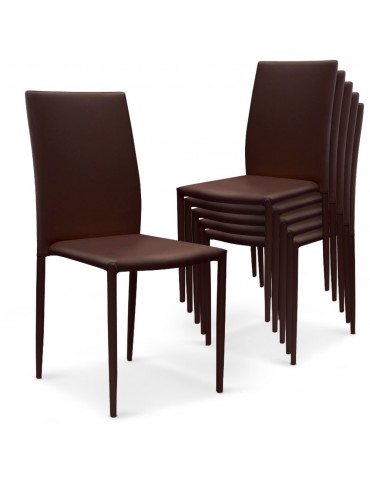 Lot de 6 chaises empilables Modan Simili (P.U) Marron a84pulot6marron