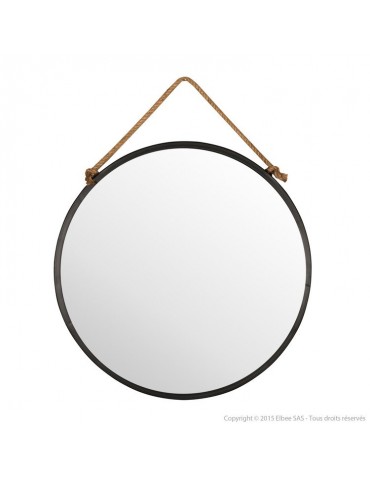 Miroir mural rond en métal noir suspendu par une corde D.70cm TALI DMI2971008