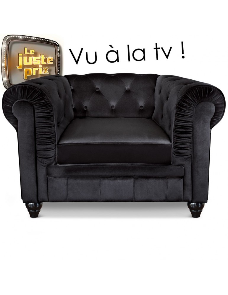 Fauteuil Chesterfield velours Noir A605-V-1-Noir