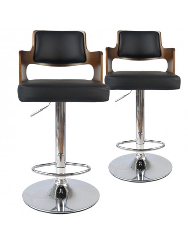 Lot de 2 chaises de bar Russel Bois Noisette & Noir 1058lot2noisnoir