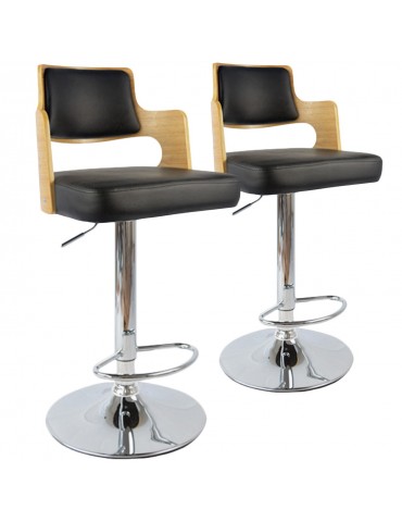 Lot de 2 chaises de bar Russel Chêne Clair & Noir 1058lot2chenenoir