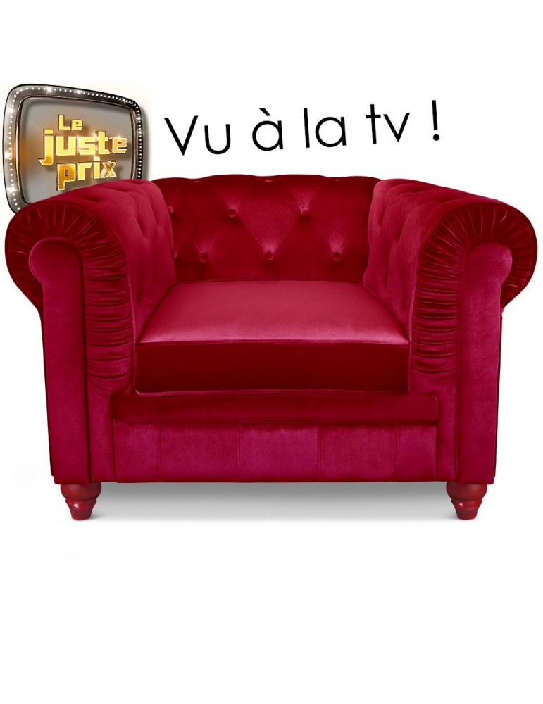 Fauteuil Chesterfield velours Rouge A605-V-1-Rouge