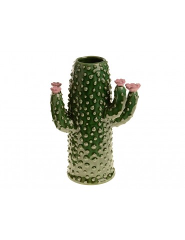 Vase forme cactus à fleur en porcelaine 19x11x25cm ELOY vert/rose DVA3491082Decoris