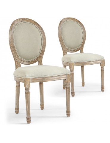 Lot de 2 chaises de style médaillon Louis XVI Tissu Beige 24501ksf25002