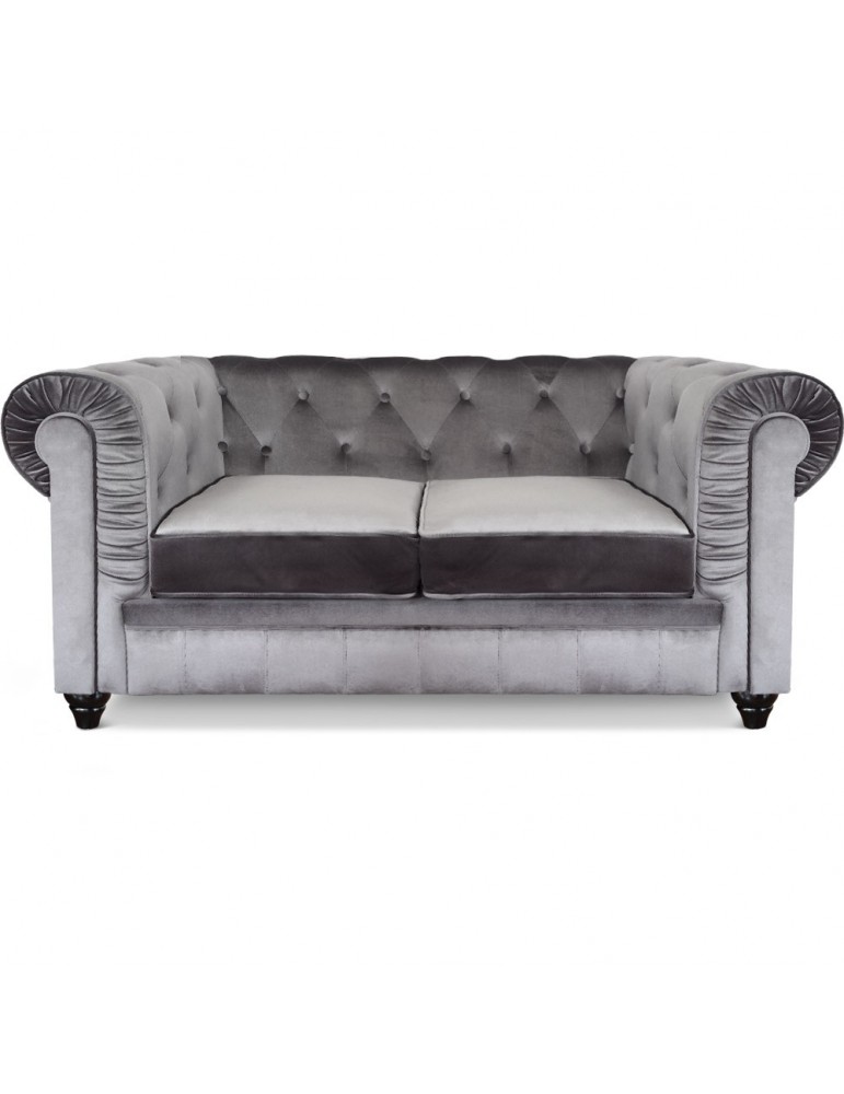 Canapé 2 places Chesterfield Velours Argent A605-V-2-Argent