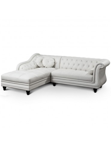 Canapé d'angle Brittish Blanc style chesterfield A968-D-Blanc