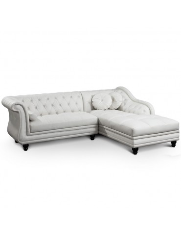 Canapé d'angle Brittish Blanc style chesterfield A968-G-Blanc