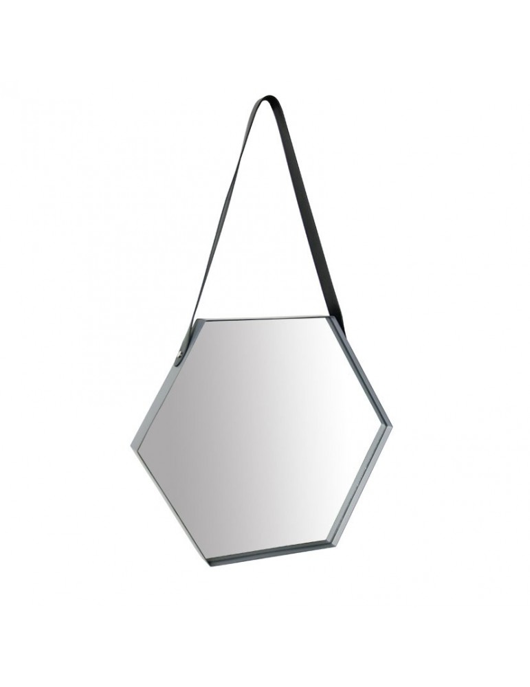 Miroir hexagone en métal et lanière cuir 56x34x3cm DMI4050004Delamaison
