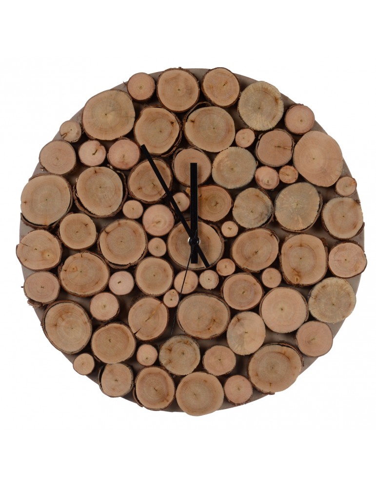 Horloge murale ronde rondin de bois D.35cm DHO4063236Decoris