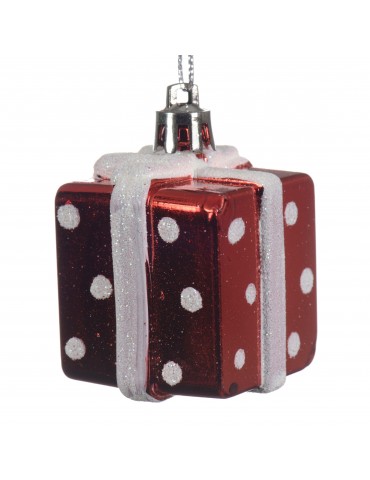 Suspension de noël cadeau de noël pois blanc et rouge DEO4063043Decoris