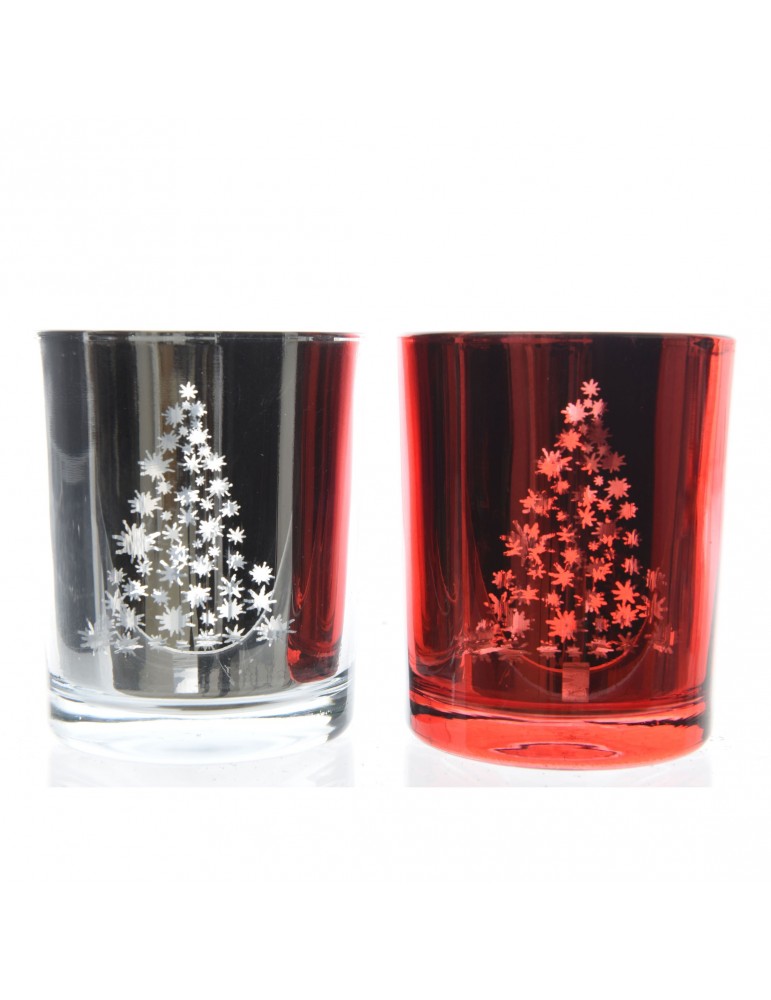 Set de 2 photophores en verre motif sapin de noël DEO4063404Decoris