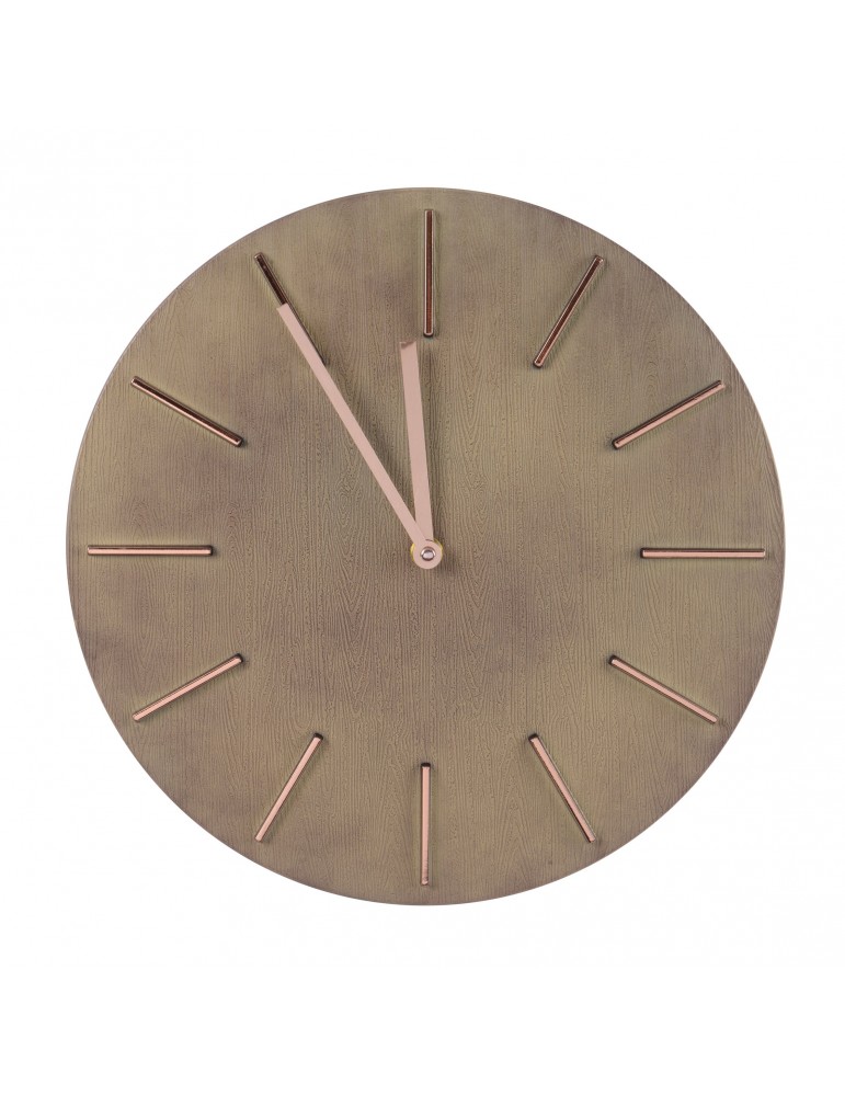Horloge murale ronde en bois naturel finition cuivré 30.5cm DHO4063235Decoris