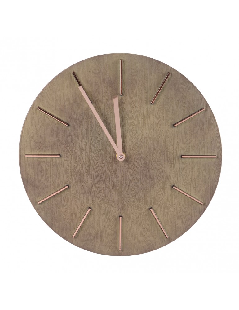 Horloge murale ronde en bois naturel finition cuivré 30.5cm DHO4063235Decoris