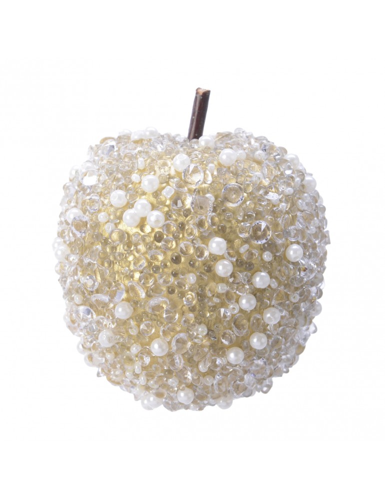 Suspension de noël pomme strass et perle blanc DEO4063174Decoris