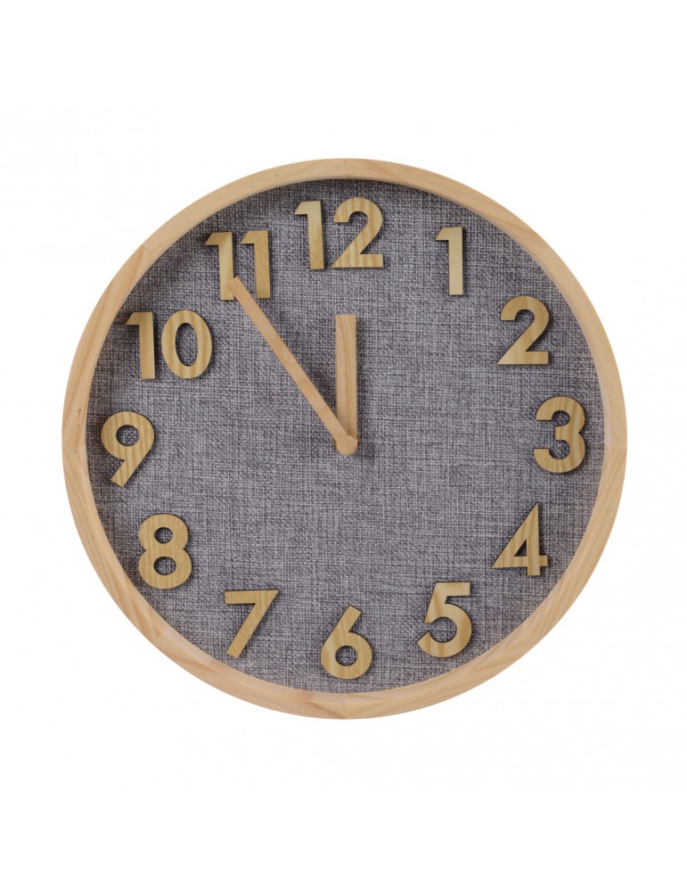 Horloge murale ronde en bois et tissu gris marron 30cm DHO4063234Decoris