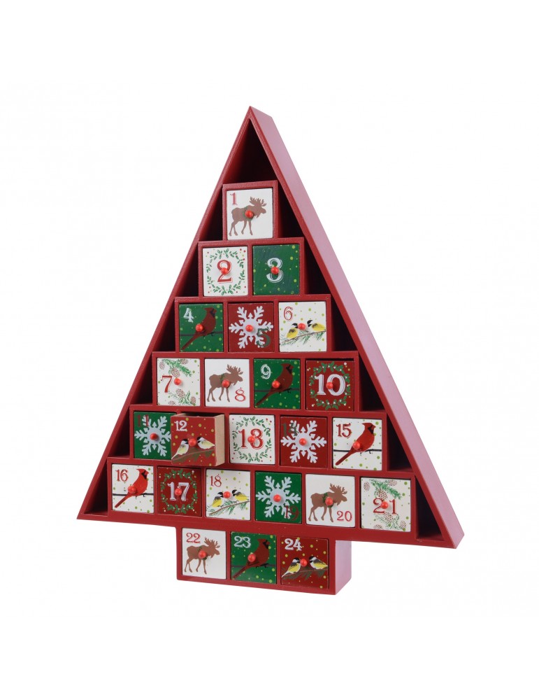 Calendrier de l'avent forme sapin de noël rouge DEO4063207Decoris