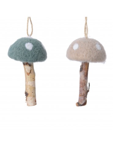 Suspension de noël champignon en laine vert et taupe (Lot de 2) DEO4063385Decoris