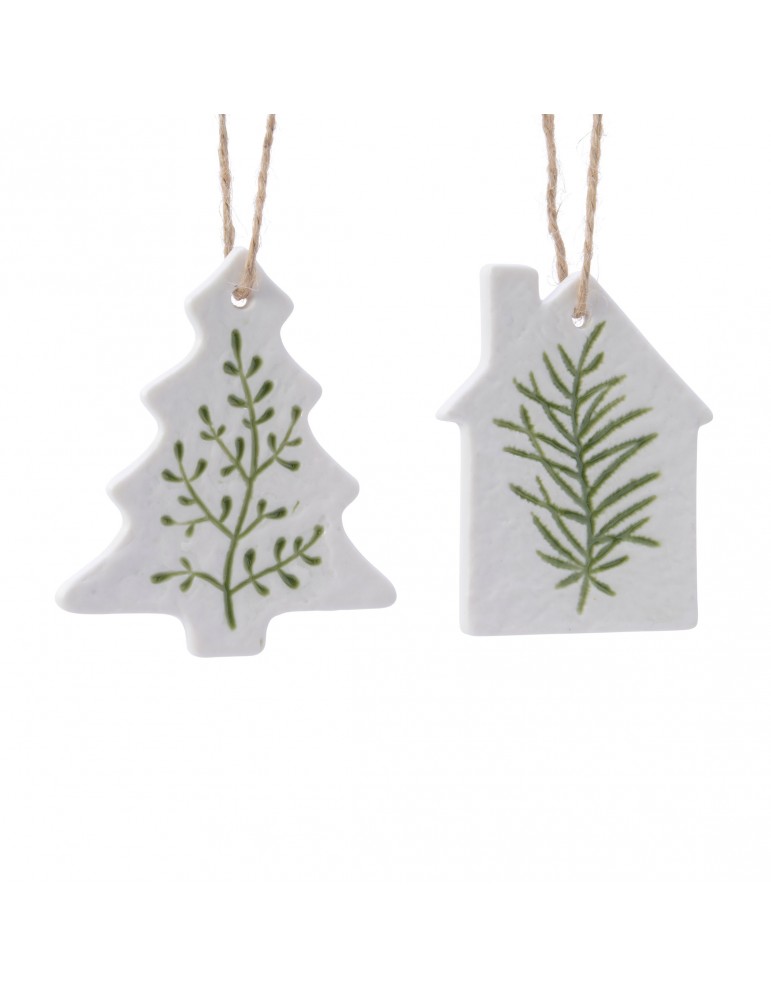 Suspension de noël en porcelaine blanche et verte (Lot de 2) DEO4063373Decoris