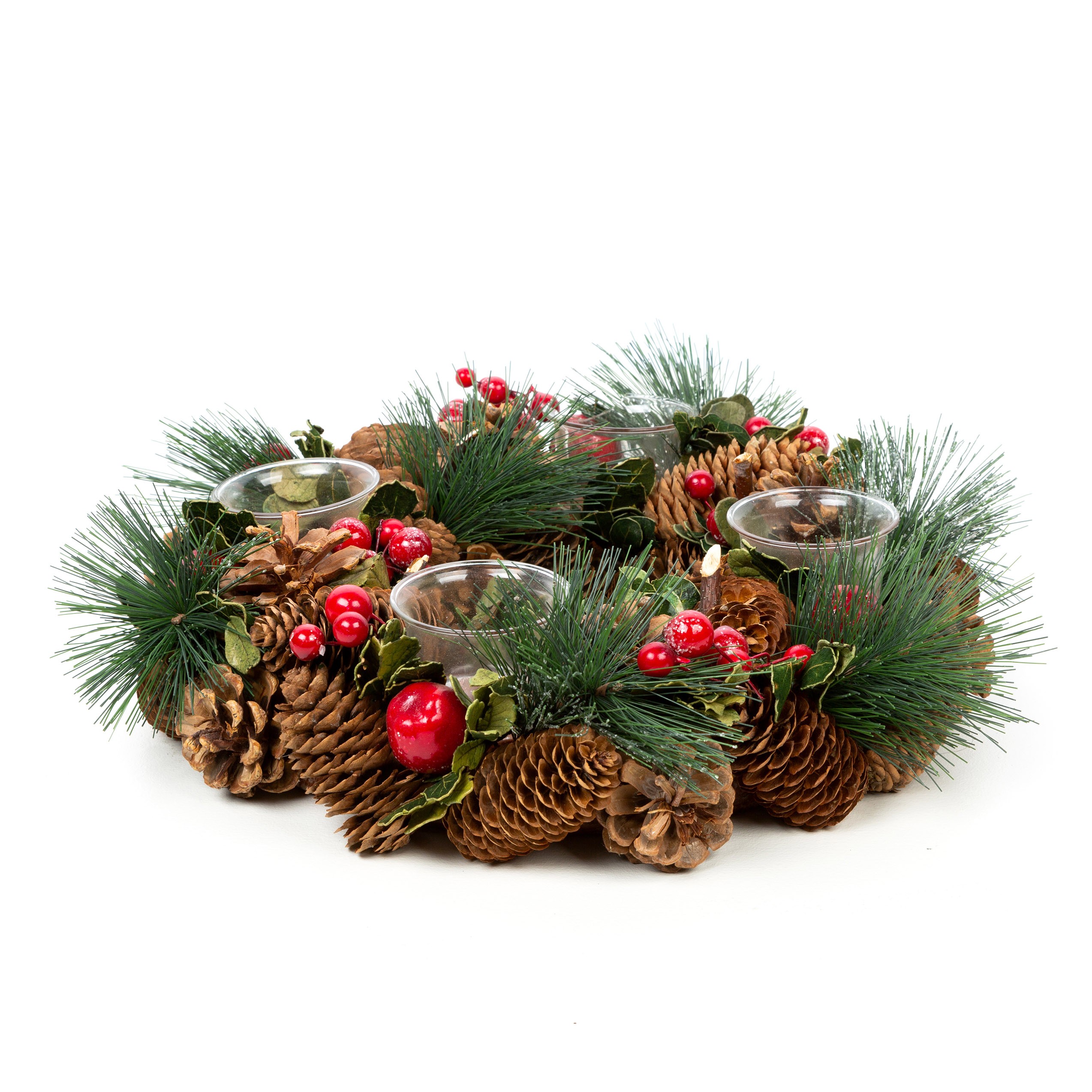 Couronne De Noel Verte Photophore Pomme De Pin Et Baies Deo