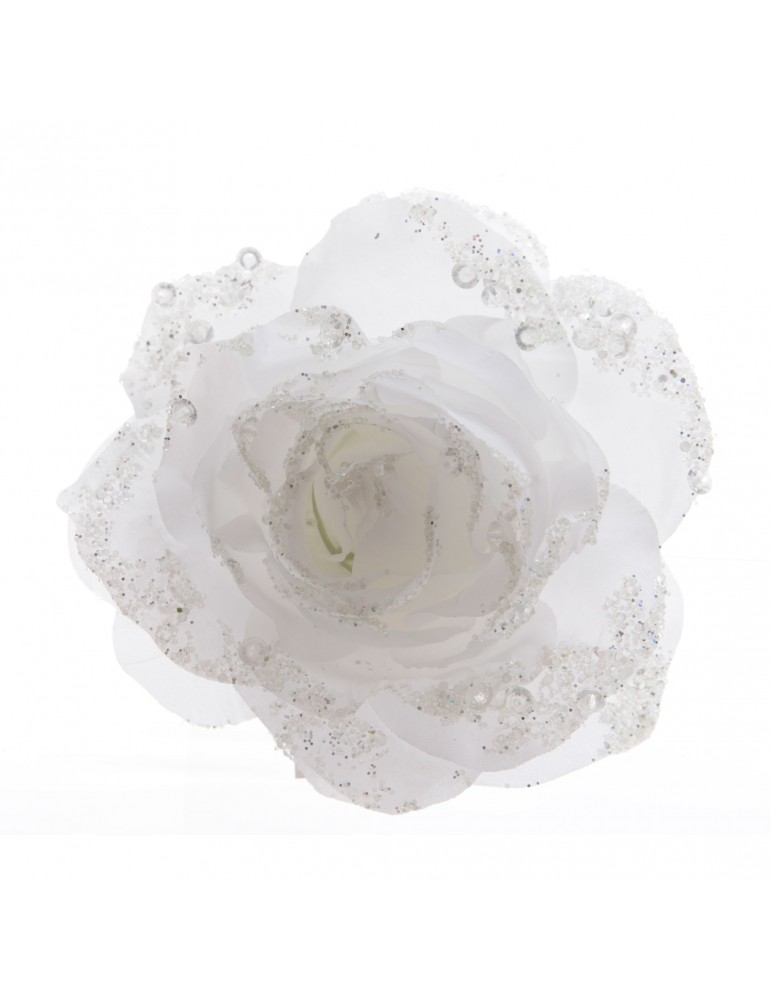 Fleur rose artificielle à clipser paillette blanc DEO4063489Decoris