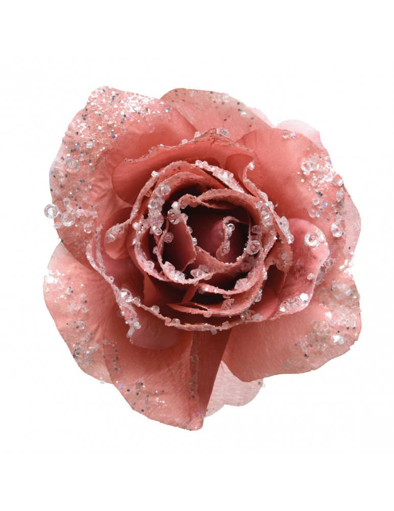 Fleur rose artificielle à clipser paillette rose DEO4063490Decoris