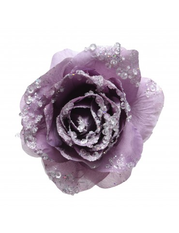 Fleur rose artificielle à clipser paillette violet DEO4063491Decoris