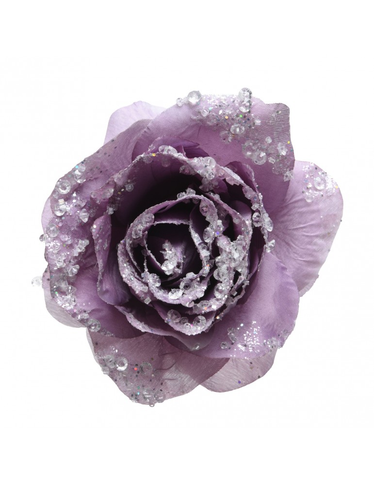 Fleur rose artificielle à clipser paillette violet DEO4063491Decoris Fleur rose artificielle à clipser paillette violet DEO4063491Decoris