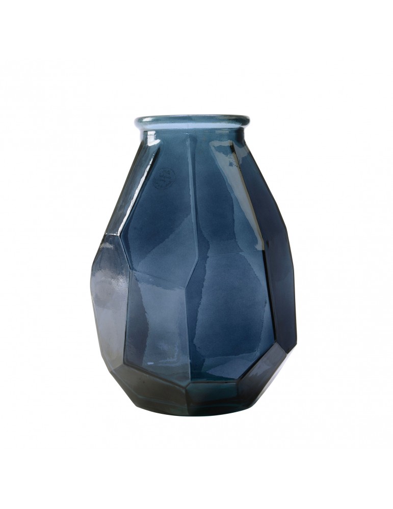 Vase en verre bleu recyclé à facette DVA4063504Decoris