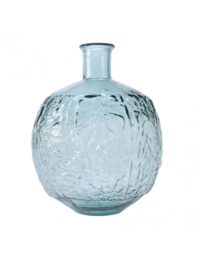 Vase boule en verre bleu recyclé motif relief DVA4063506Decoris