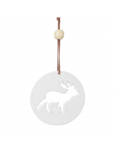 Suspension de noël en porcelaine blanc avec motif renne DEO4035107