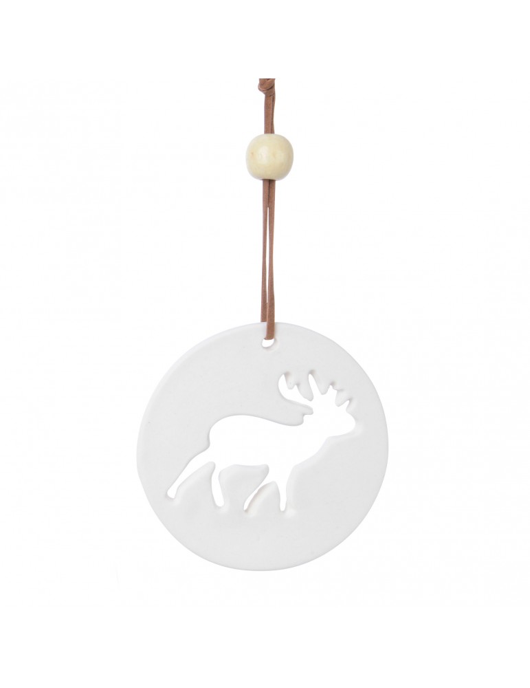 Suspension de noël en porcelaine blanc avec motif renne DEO4035107