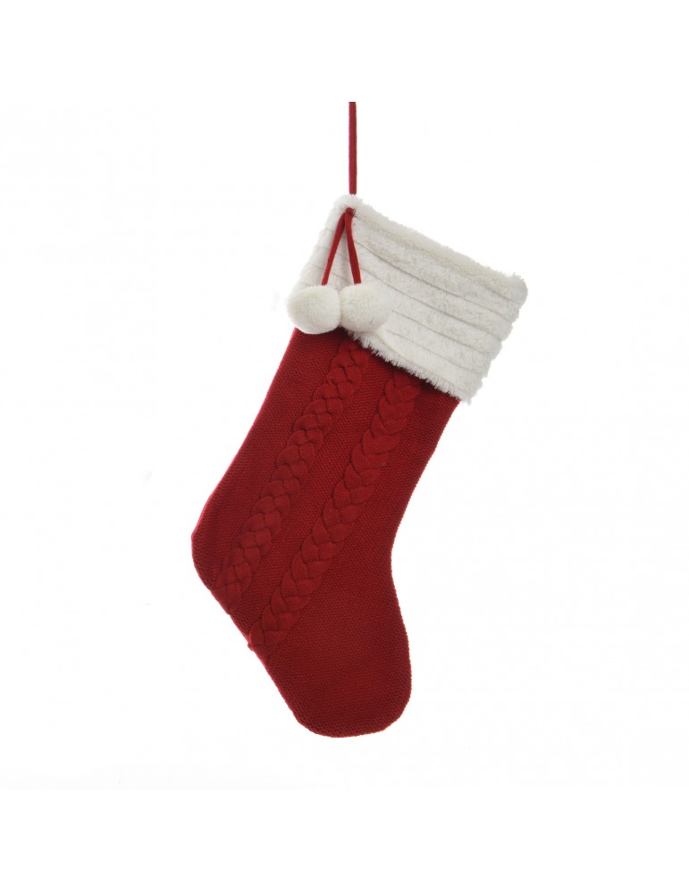 Chaussette tricot rouge et blanc à suspendre avec pompon DEO4035133