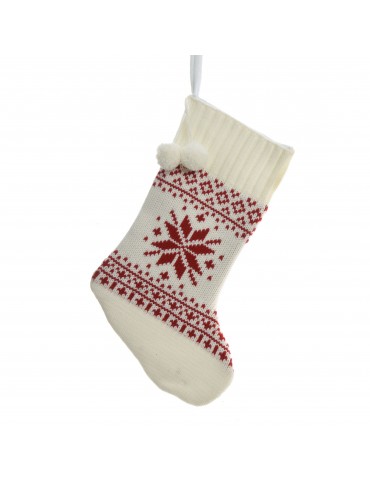 Chaussette tricot rouge à suspendre motif flocon rouge DEO4063462Decoris