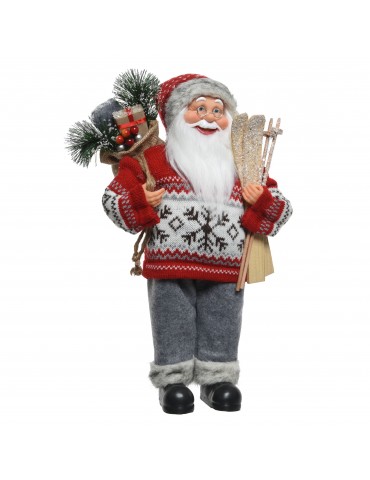 Père Noël décoratif à poser pull tricot et ski DEO4063456Decoris