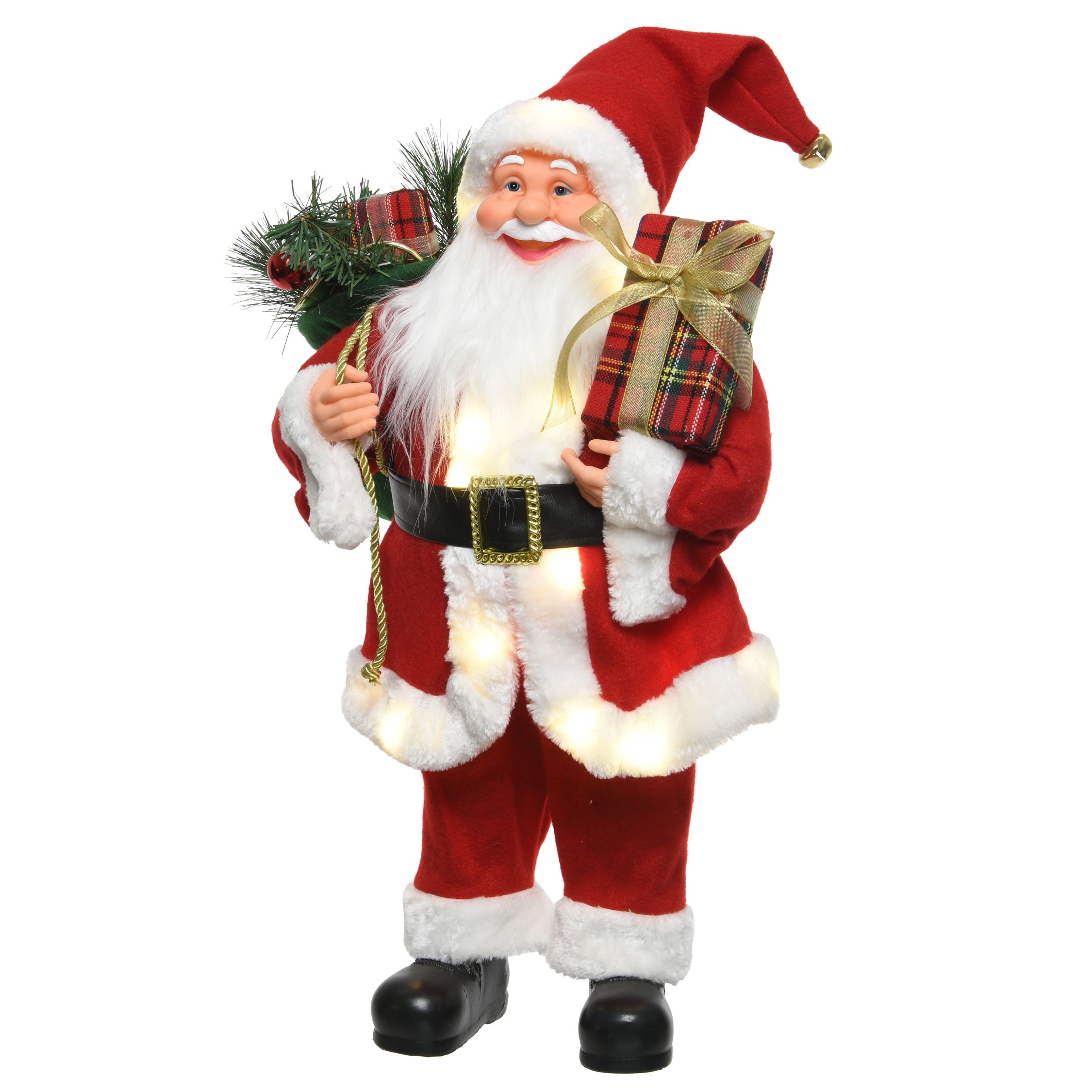 Père Noël lumineux à piles (H120 cm) Pliable Rouge pailleté - Décoration lumineuse