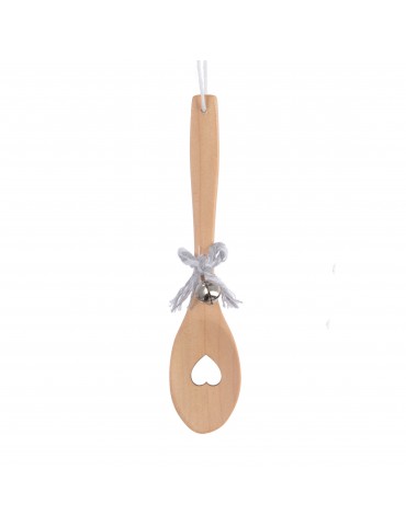 Suspension de noël forme cuillère en bois nœud et cloche cœur DEO4035065