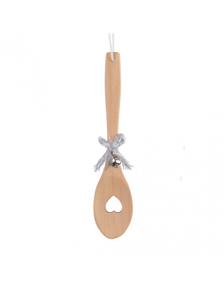 Suspension de noël forme cuillère en bois nœud et cloche cœur DEO4035065