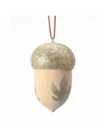 Suspension de noël forme gland en bois motif feuille DEO4063452Decoris