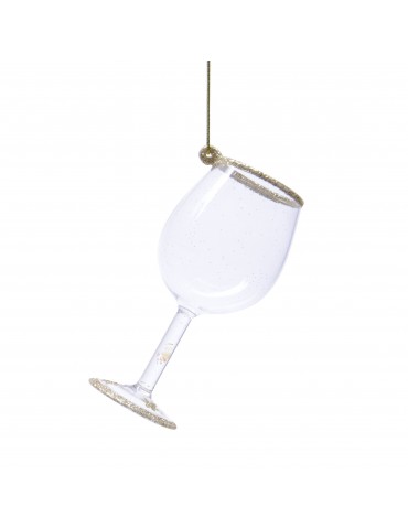 Suspension de noël en verre et paillette forme verre à vin DEO4063321Decoris