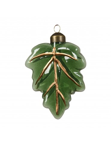 Suspension de noël en verre forme feuille verte DEO4063323Decoris