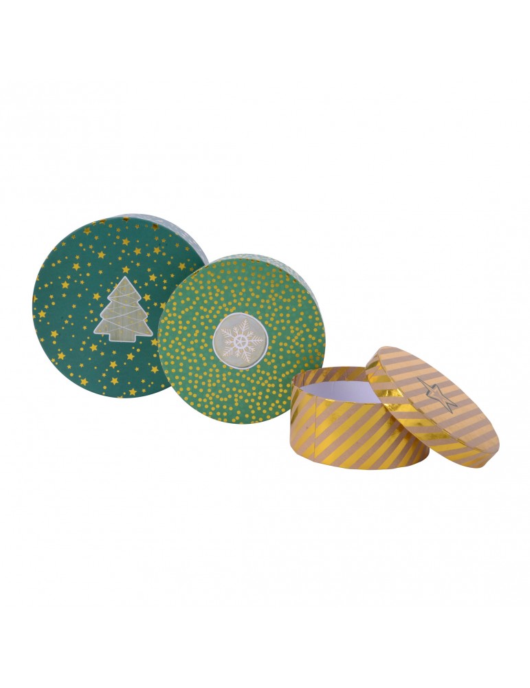 Boite cadeau rond en papier motifs assortis vert/brun (Lot de 3) DEO4063340Decoris