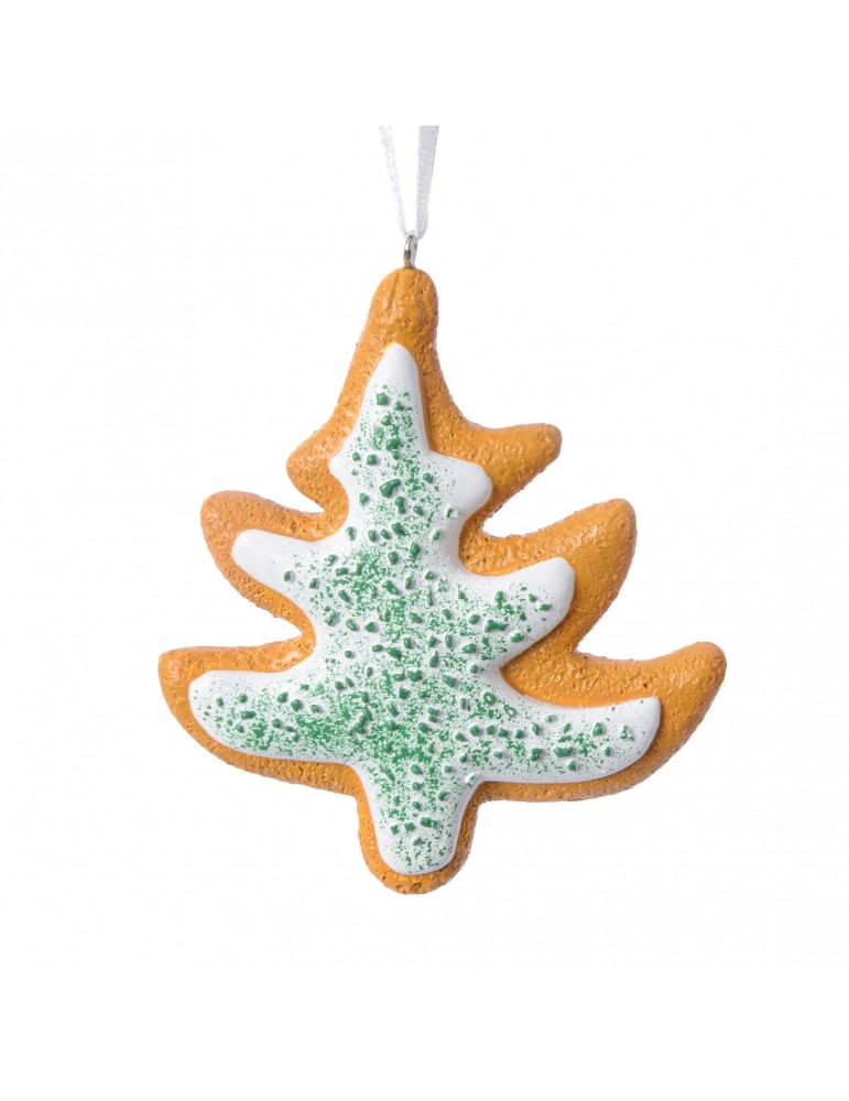 Suspension de noël marron forme sapin effet biscuit avec glaçage DEO4063349Decoris