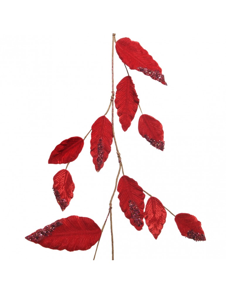 Guirlande feuille toucher velours perles et paillettes rouges DEO4063524Decoris Guirlande feuille toucher velours perles et paillettes rouges DEO4063524Decoris