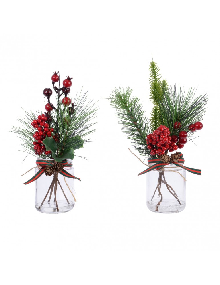 Set de 2 décorations de table baie et sapin en bocal ADE4063398Decoris Set de 2 décorations de table baie et sapin en bocal ADE4063398Decoris