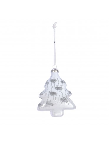 Suspension de noël en verre blanc forme sapin et paillette DEO4035003