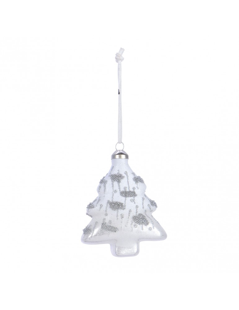Suspension de noël en verre blanc forme sapin et paillette DEO4035003
