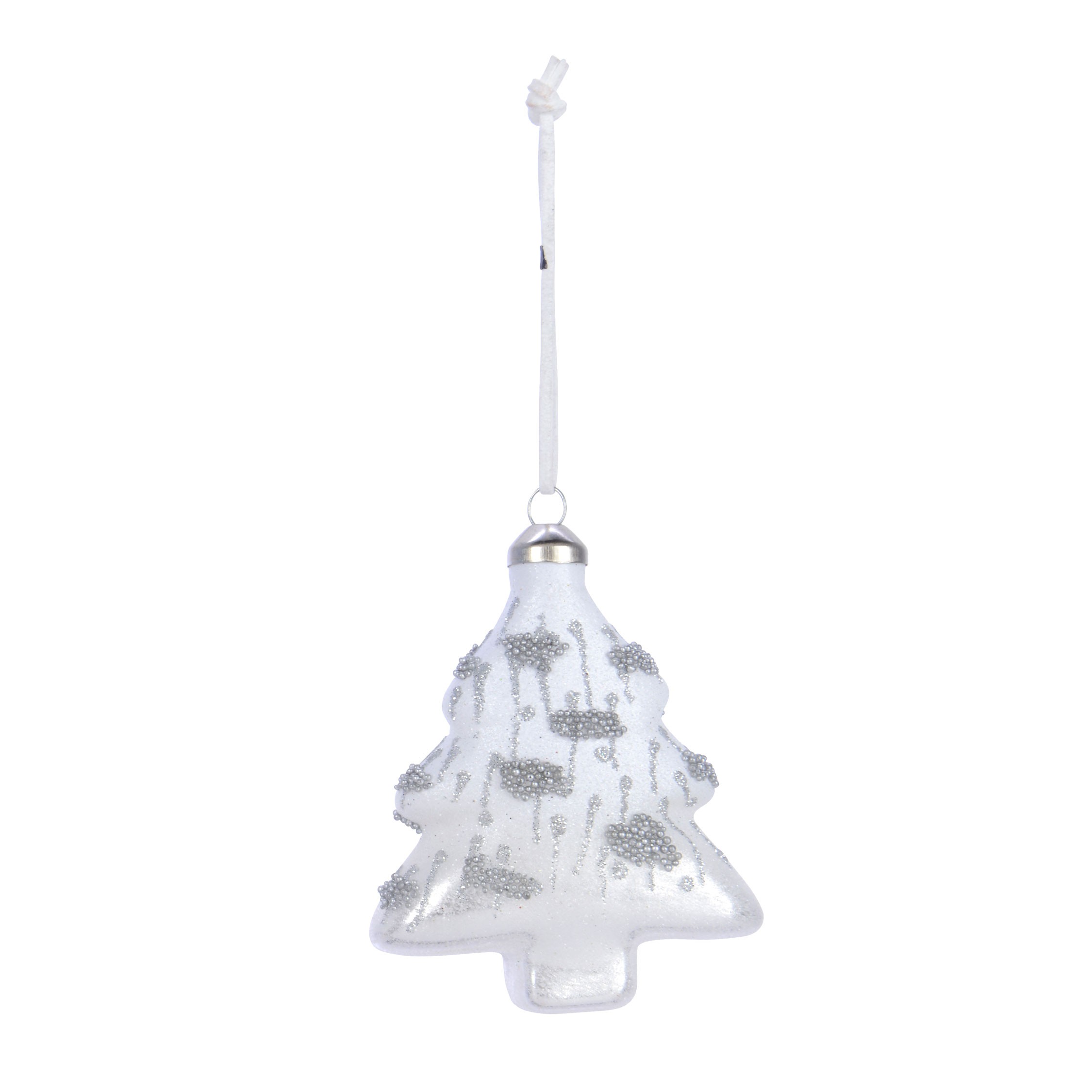 Suspension de noël en verre blanc forme sapin et paillette DEO4035003